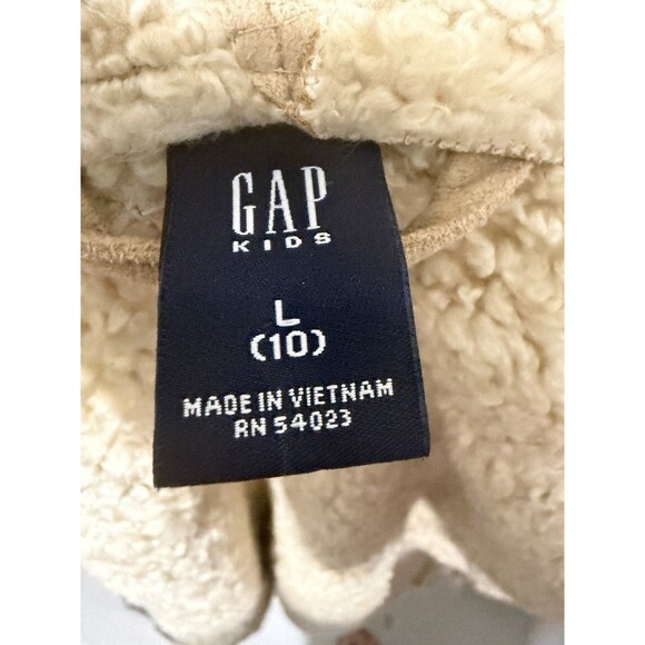 GAP Kids Faux Suede Hooded Sherpa Lined Boho Floral Embroidered Coat Size L / 10 - Picture 8 of 10